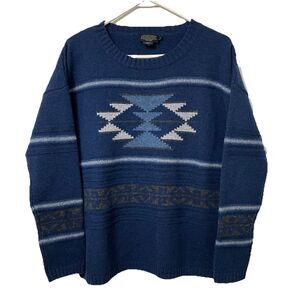 Pendleton Men’s Aztec Print Crewneck Wool Blue Sweater Medium